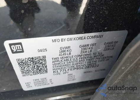 2025 Chevrolet Trax Fwd Ls z USA, uszkodzony, nr VIN KL77LFEP9SC287822